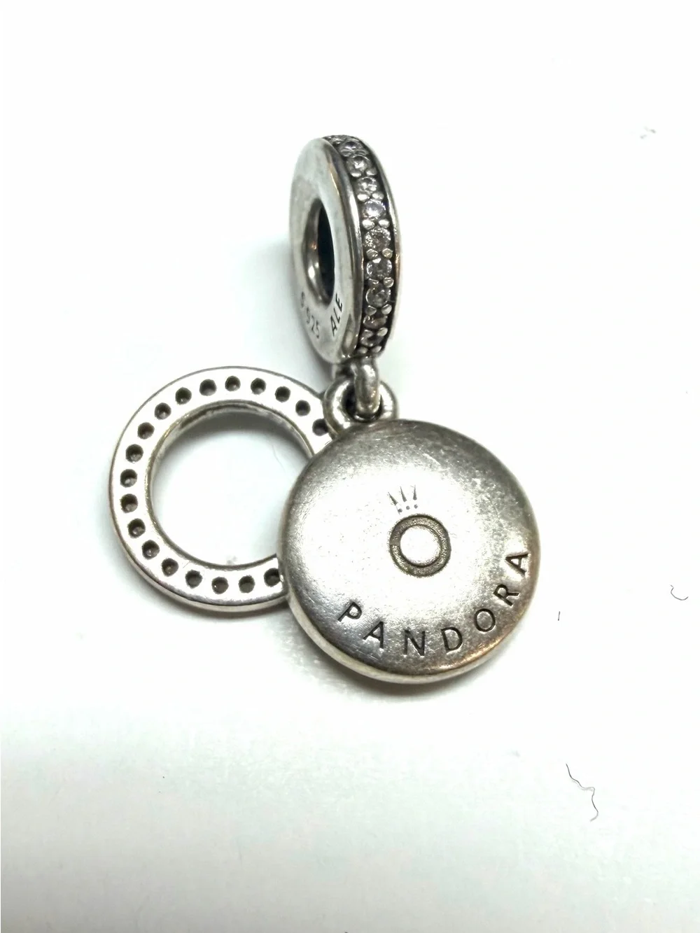 Pandora Sterling Silver Sparkling Green Disc Double Dangle Charm #799186C02